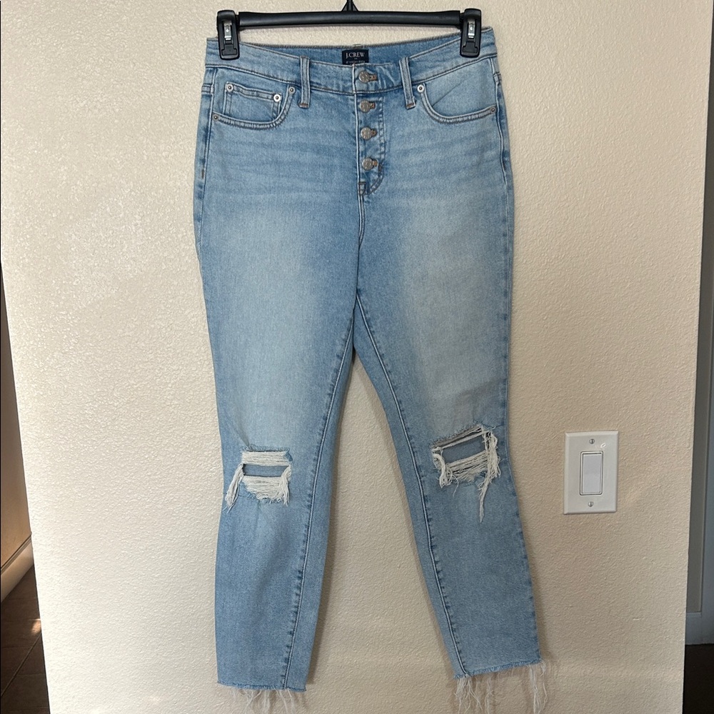 J Crew  Light Blue Ripped Ankle Jeans